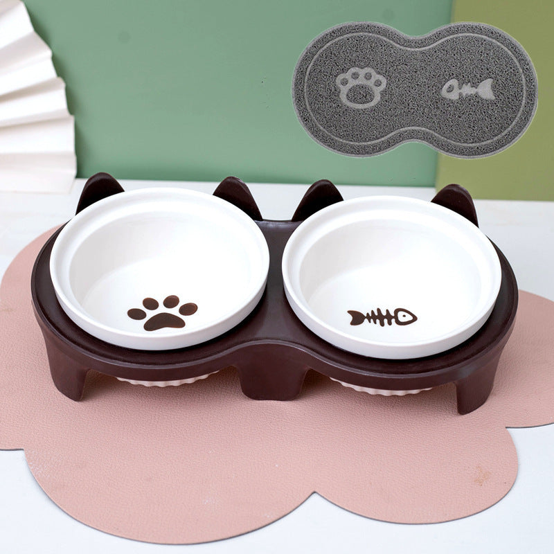 Cat Bowl Ceramic Double Bowl