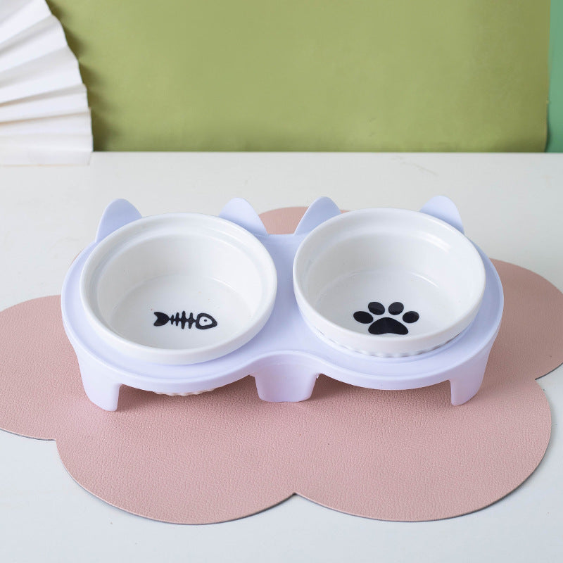 Cat Bowl Ceramic Double Bowl