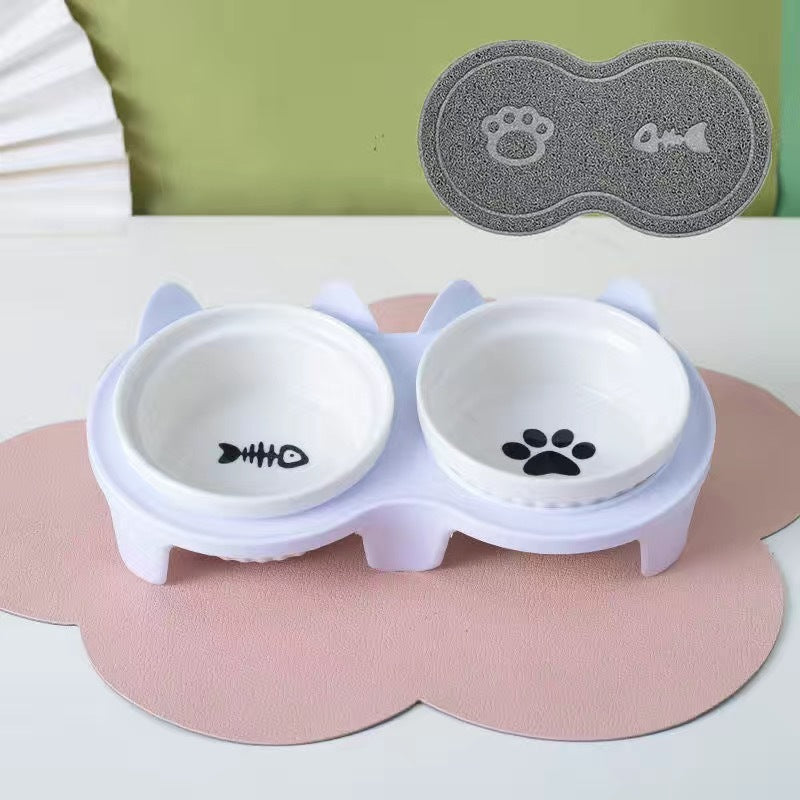 Cat Bowl Ceramic Double Bowl