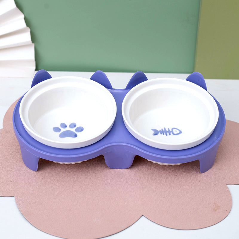 Cat Bowl Ceramic Double Bowl
