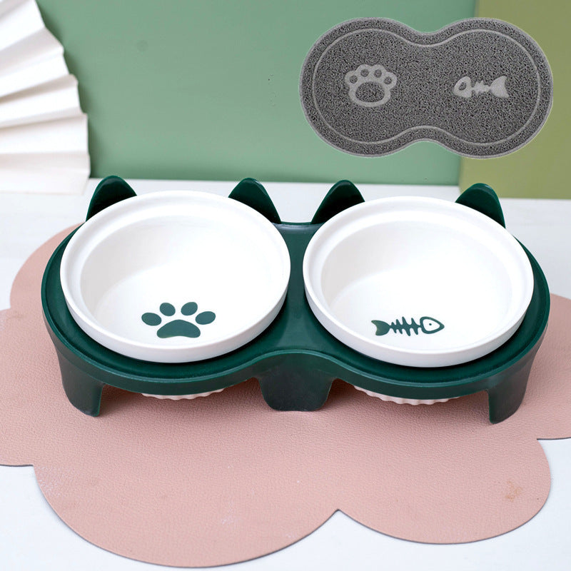 Cat Bowl Ceramic Double Bowl