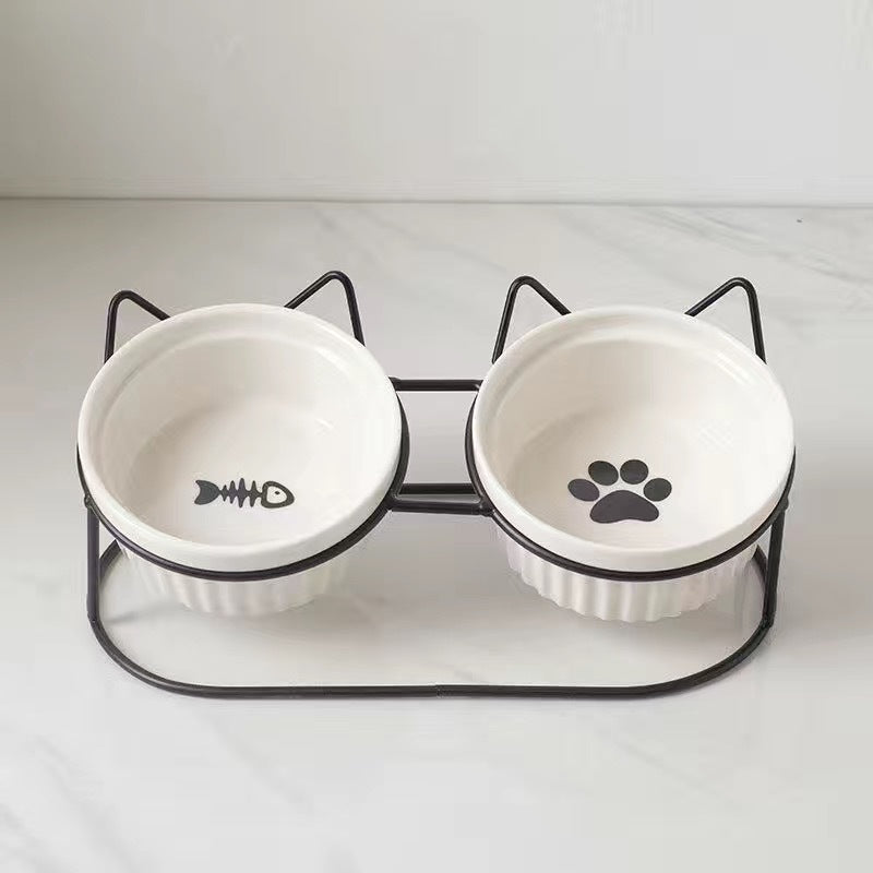 Cat Bowl Ceramic Double Bowl