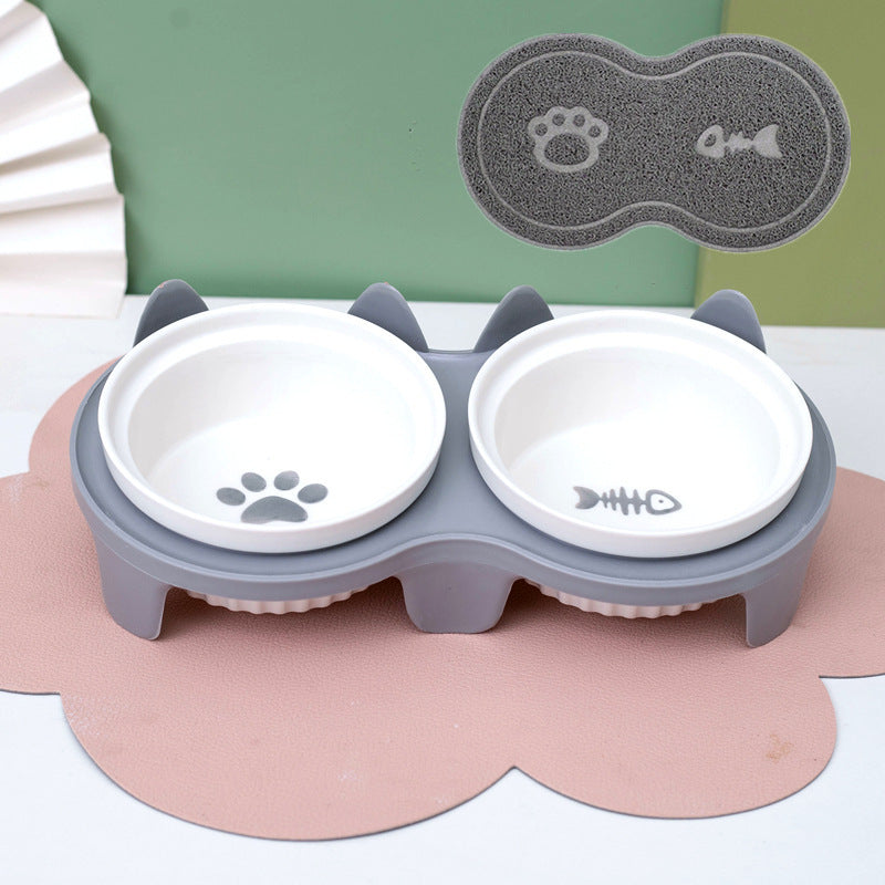 Cat Bowl Ceramic Double Bowl