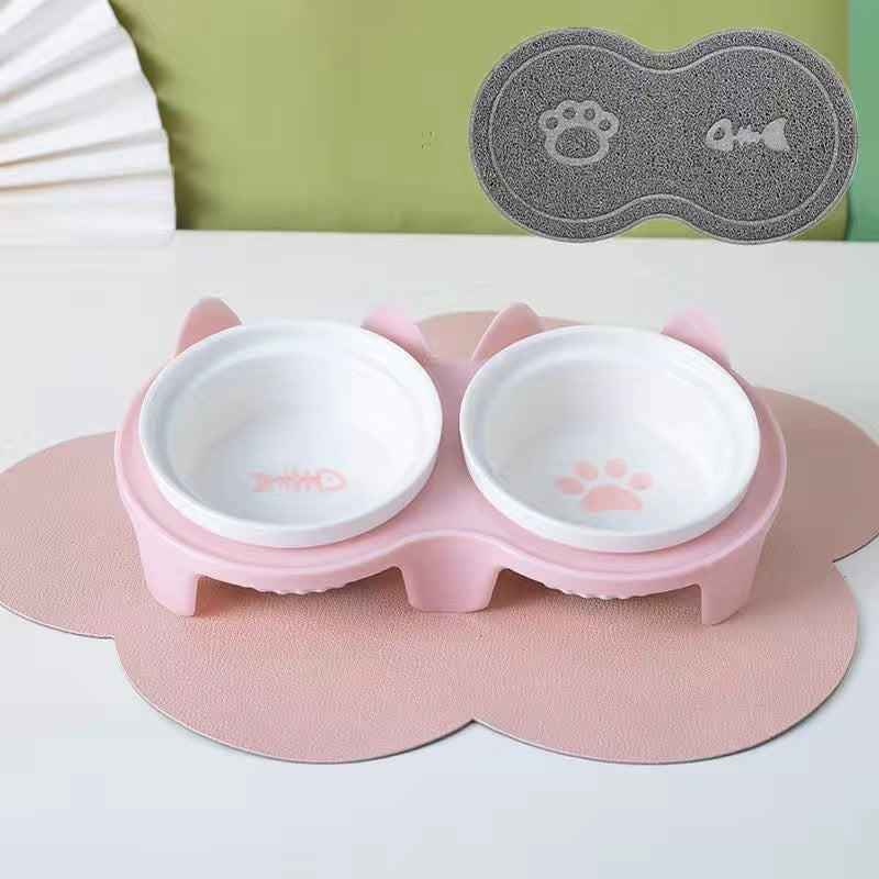 Cat Bowl Ceramic Double Bowl