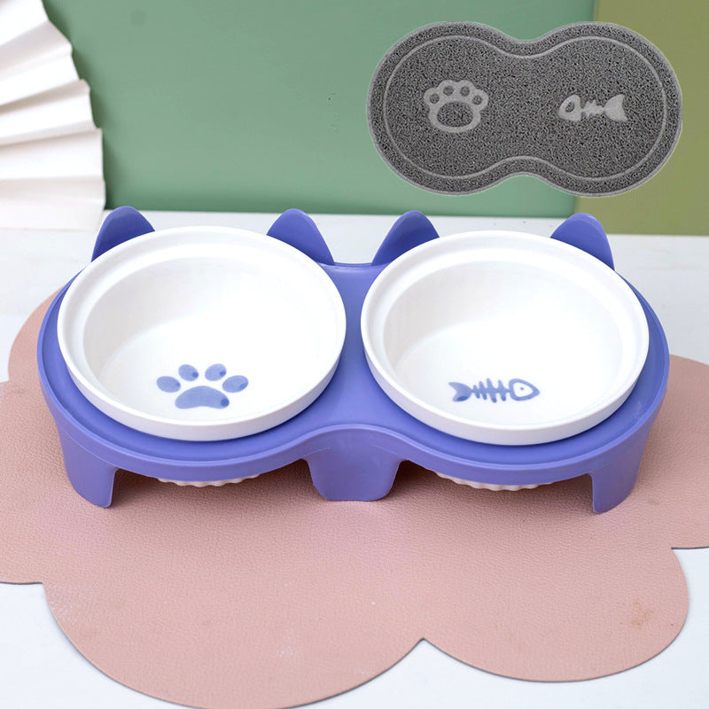 Cat Bowl Ceramic Double Bowl