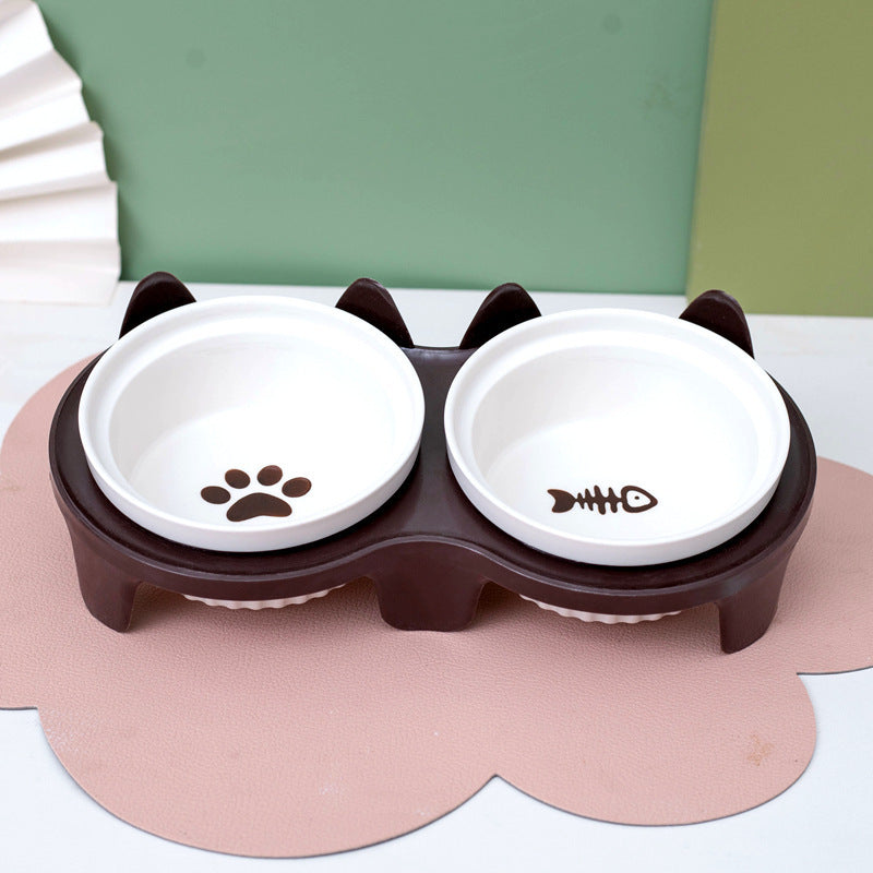 Cat Bowl Ceramic Double Bowl