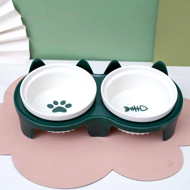 Cat Bowl Ceramic Double Bowl