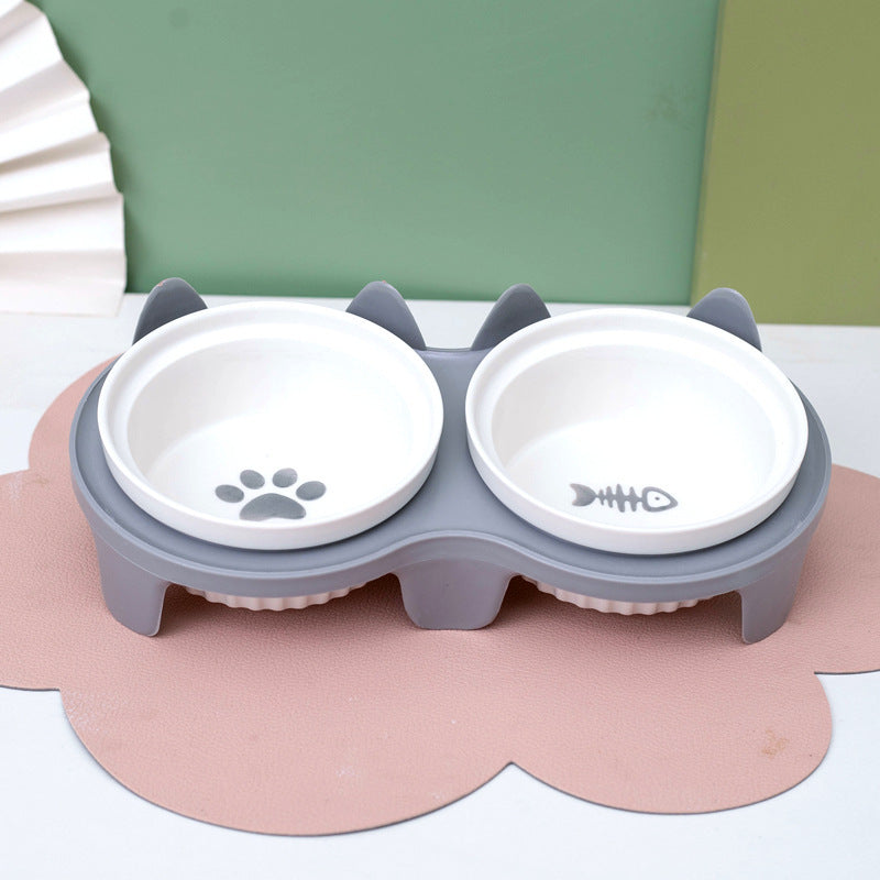 Cat Bowl Ceramic Double Bowl