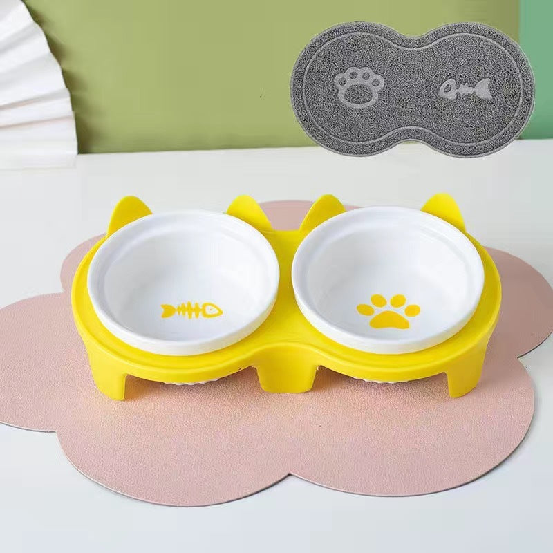Cat Bowl Ceramic Double Bowl
