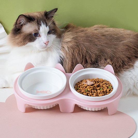 Cat Bowl Ceramic Double Bowl